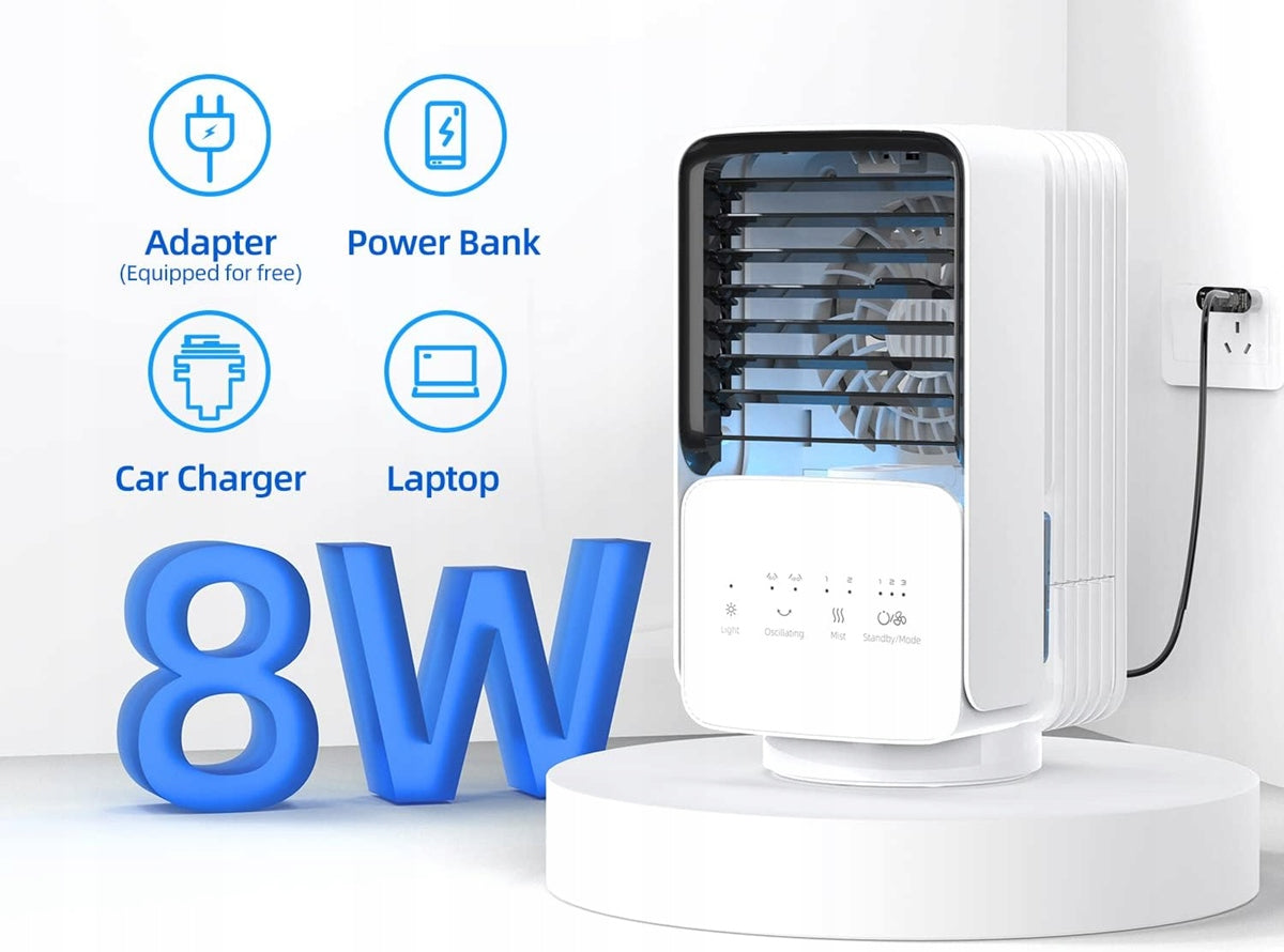 OMISOON Air Cooler mini-luftkøler 700 ml med touchpanel og lampe