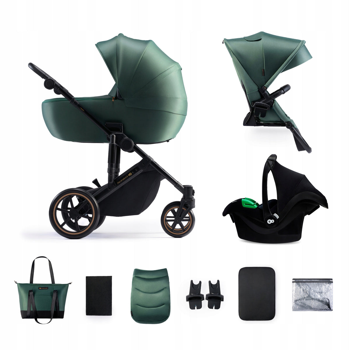 KINDERKRAFT PRIME2 PRO 3w1 wózek wielofunkcyjny do 22kg + fotelik MINK PRO – DARK GREEN – zdjęcie 1
