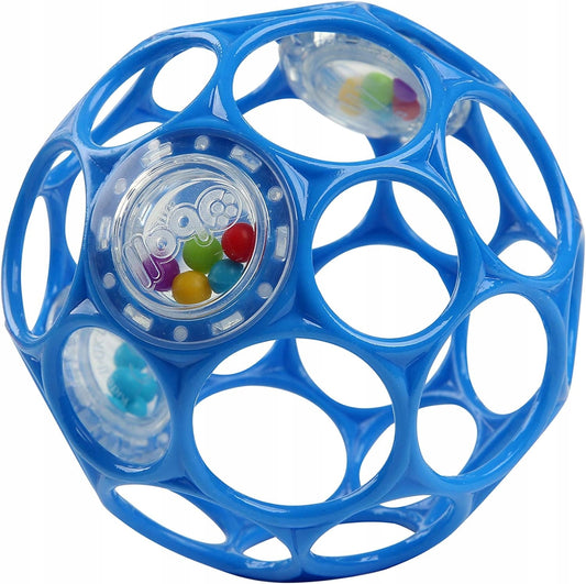 BRIGHT STARTS Oball Rattle silikonowy chwytak gryzak z grzechotką 10 cm – niebieski średnica 10 cm – zdjęcie 1