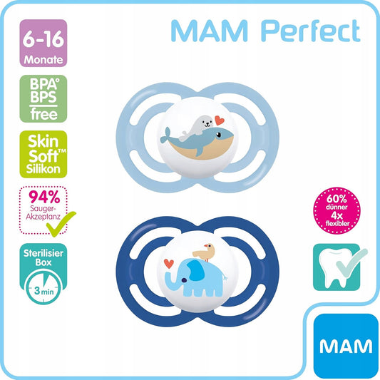 MAM Perfect smoczek x2 6-16msc + box, zestaw 2 smoczków uspokajających dla dzieci