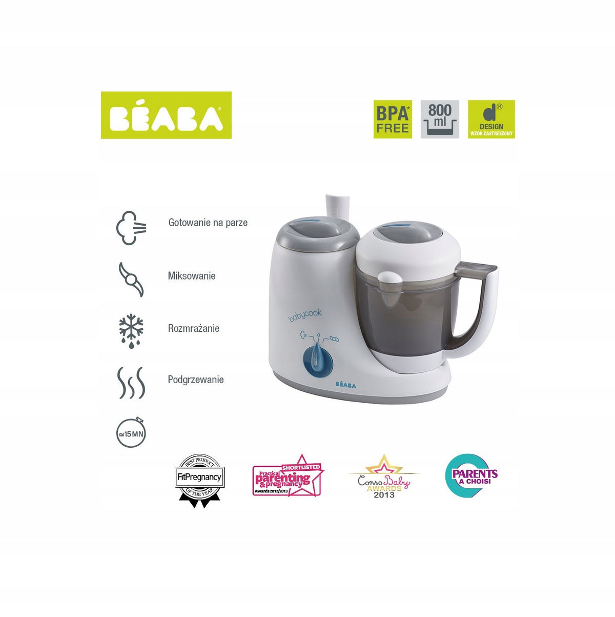 BEABA Babycook Original 4w1 ROBOT WIELOFUNKCYJNY – parowar, mikser, rozmrażacz i podgrzewacz dla dzieci