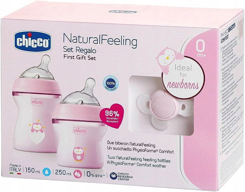 CHICCO NaturalFeeling zestaw butelka antykolkowa 150, 250 ml, smoczek