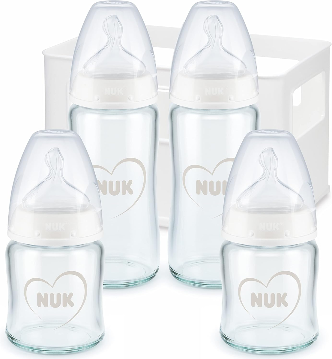 NUK First Choice+ set de inicio 4 biberones de vidrio + cesta organizadora 0-6 m