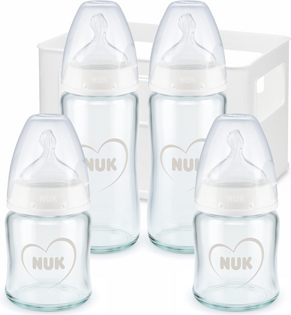 NUK First Choice+ set de inicio 4 biberones de vidrio + cesta organizadora 0-6 m