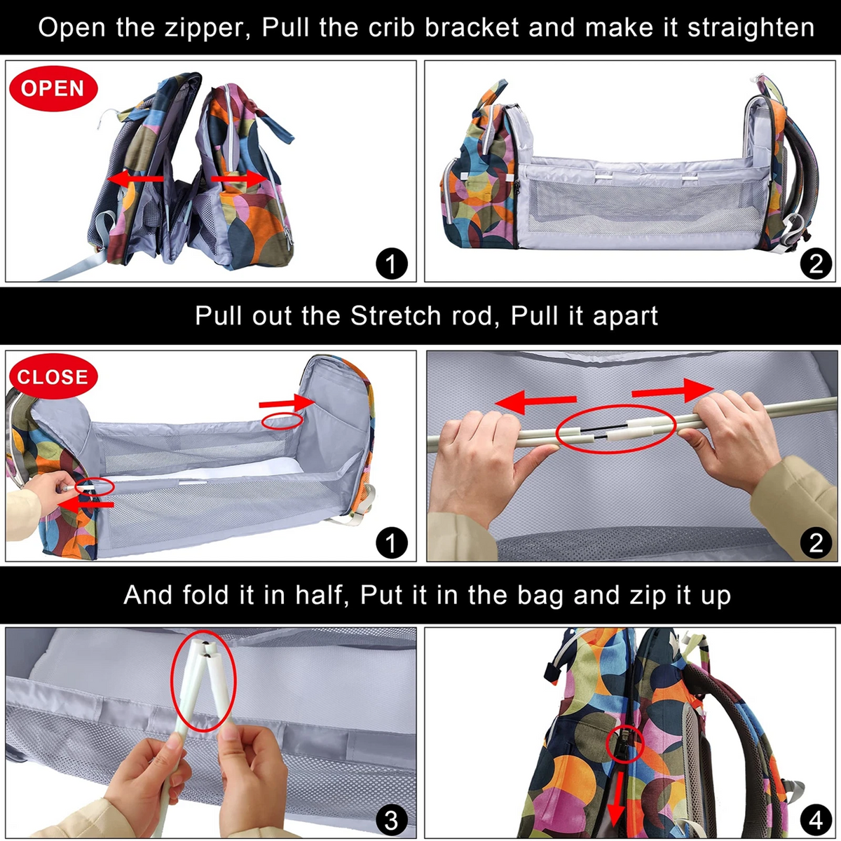 SNDMOR zaino per passeggino con accessori e lettino da viaggio
