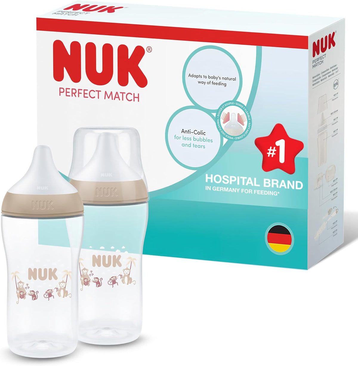 NUK Perfect Match sutteflaske 260 ml 3 m+ M-sut x2