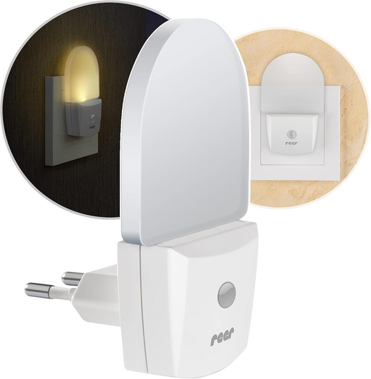 REER NightGuide lampka nocna LED do gniazdka, czujnik ciemności 6 x 9,5 cm, biała lampka z ciepłym światłem