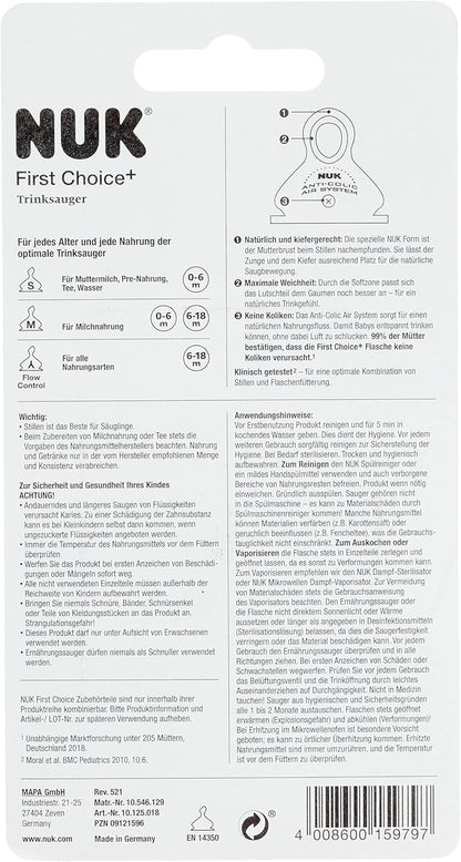 NUK First Choice – tył opakowania smoczków