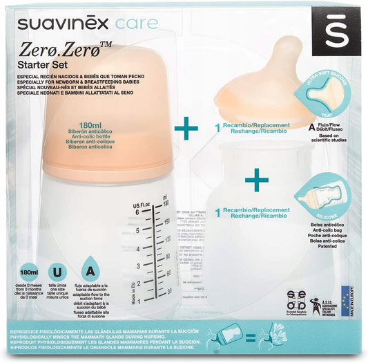 SUAVINEX zestaw startowy ZERO ZERO 180ml  (A) Adaptable Flow 0m+