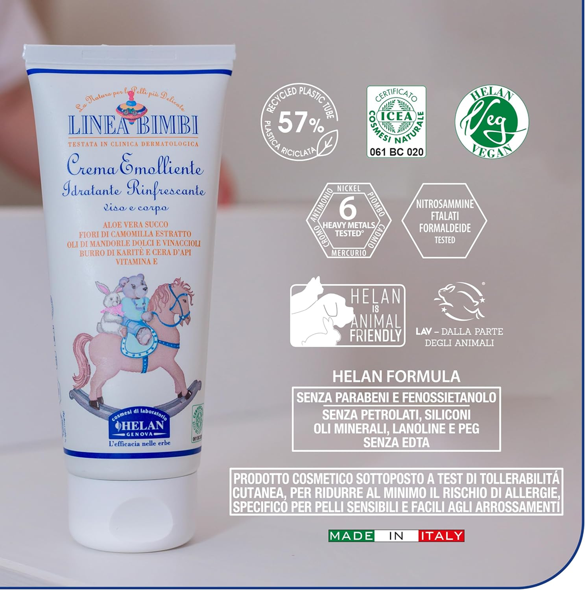 HELAN Linea Bimbi fugtgivende og beskyttende creme til babyens krop og ansigt 100 ml