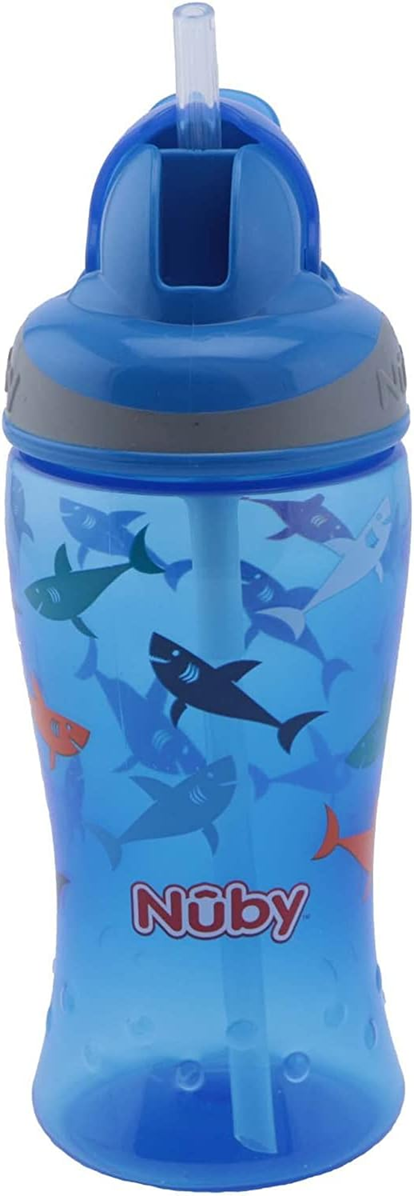 NUBY Flip-it Cup чаша с лъжичка и сламка 12 m+ 360 ml SHARKS
