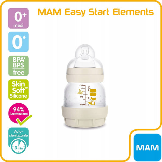 MAM Easy Start butelka antykolkowa 130ml 0+ z systemem antykolkowym, silikonem Skin Soft i funkcją auto-sterylizacji