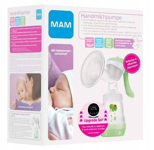 MAM kompaktowy LAKTATOR RĘCZNY z butelką 160 ml, ręczny biało-zielony z ergonomicznym uchwytem i BPA free