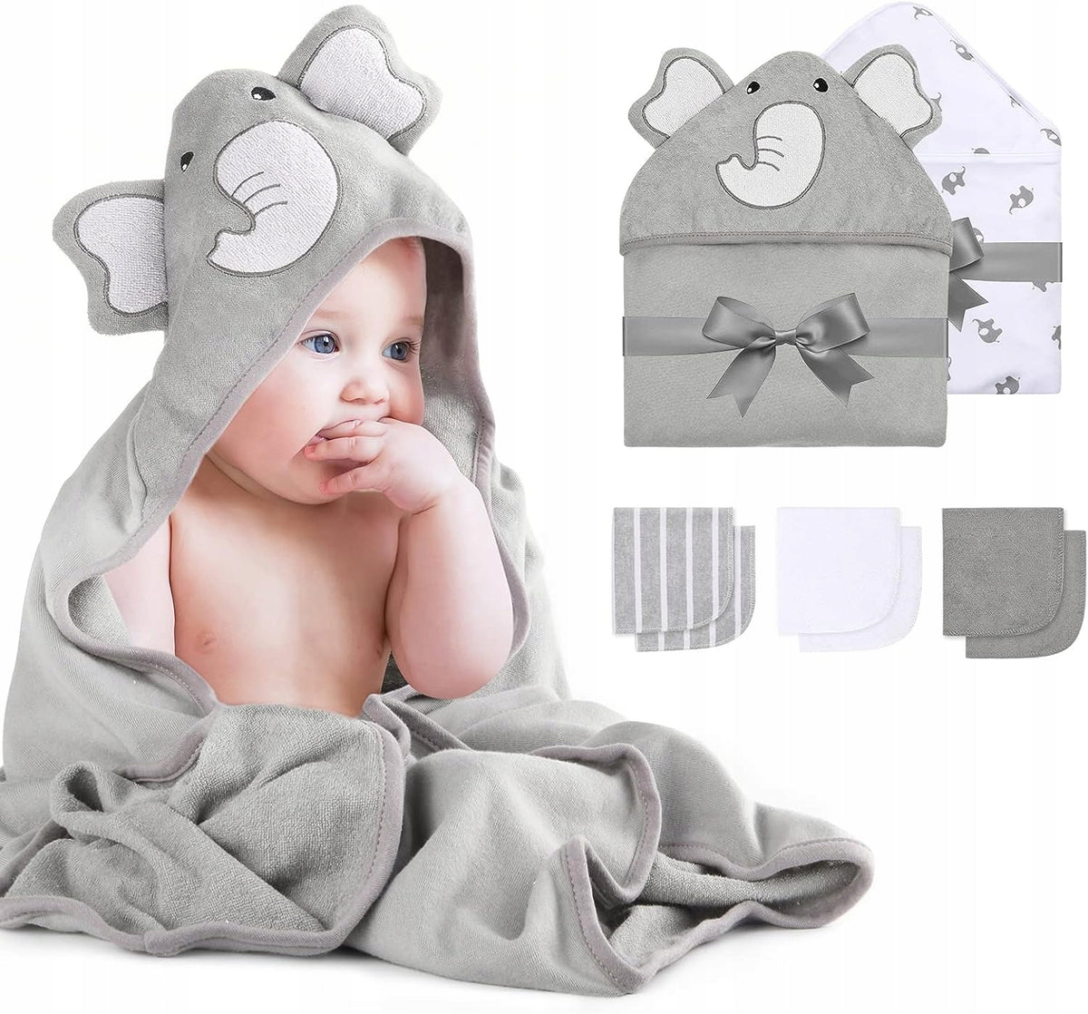 MOMCOZY håndklæde med hætte x2 76x76 +6 24x24 vaskeklude