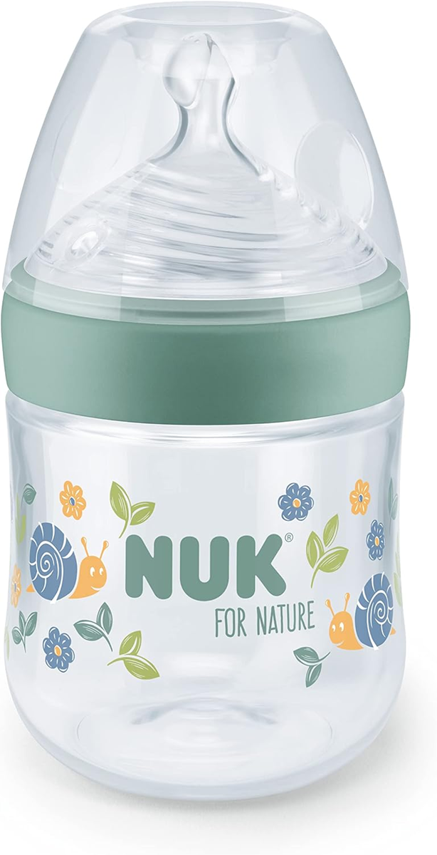 NUK For Nature biberão 150 ml 1 m+ tetina S de fluxo lento controlo da temperatura