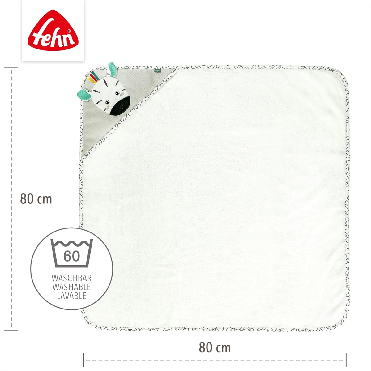 FEHN zebra ręcznik z kapturem 80x80 cm