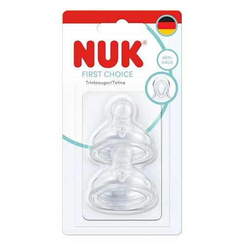 NUK First Choice smoczki do butelki od 6 mies. Flow Control 2 szt. silikonowe smoczki antykolkowe NUK
