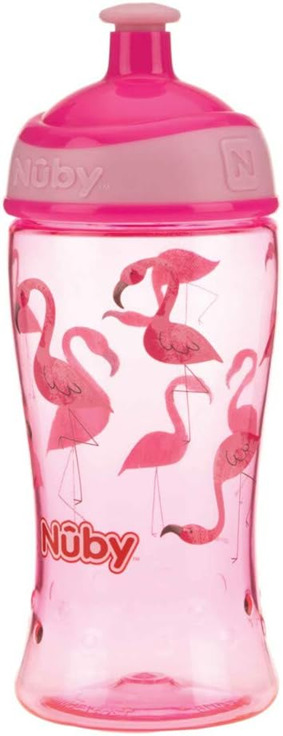 NUBY Pop-Up Sipper gourde en tritan tasse anti-fuite 360 ml 3 ans+ FLAMANT