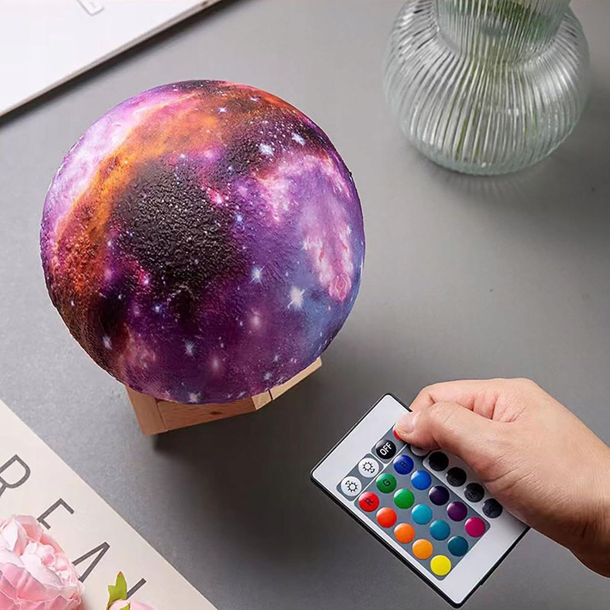 BAKTH Galaxy maan nachtlampje 16 kleuren + afstandsbediening en voet PRINCE