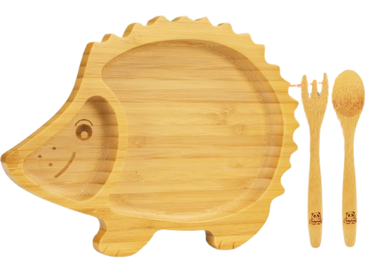 BABYLOVIT Bambusschale mit Saugnapf + Löffel und Gabel IGEL