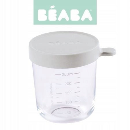 BEABA szklany pojemnik słoiczek 250 ml "N do przechowywania żywności, 250 ml, szkło, z miarką, z pokrywką