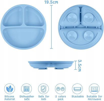 VICLOON tredelt tallerken med sugekop x2 + ske x2 gaffel x2