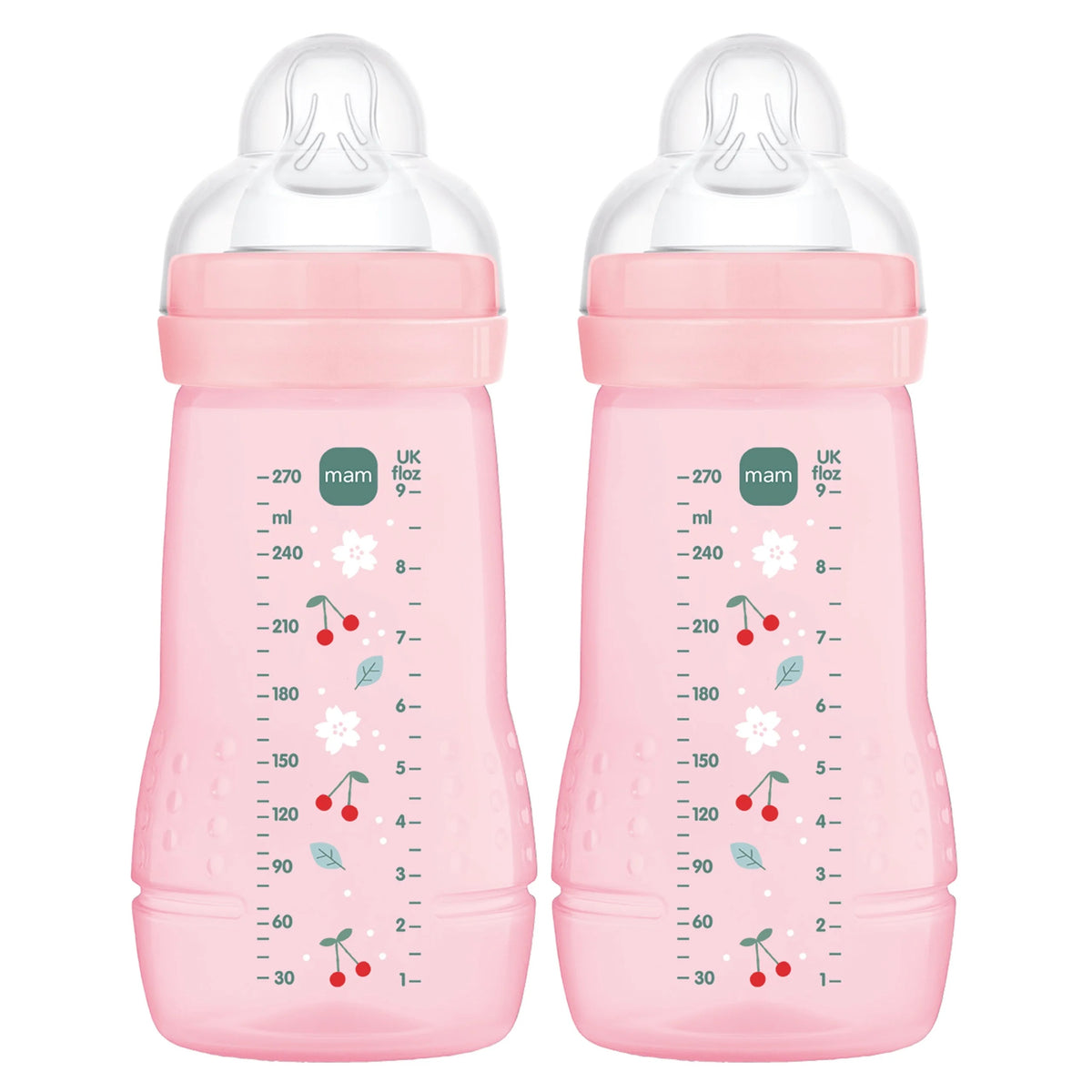 MAM Easy Active lot de biberons 2 x 270 ml dès 0 mois, tétine 1 CERISES