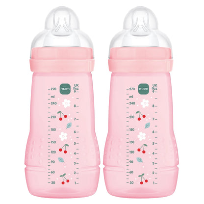 MAM Easy Active lot de biberons 2 x 270 ml dès 0 mois, tétine 1 CERISES