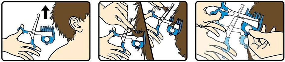 CALMING CLIPPER forbici per capelli + 9 pettini guida e grembiule "O"