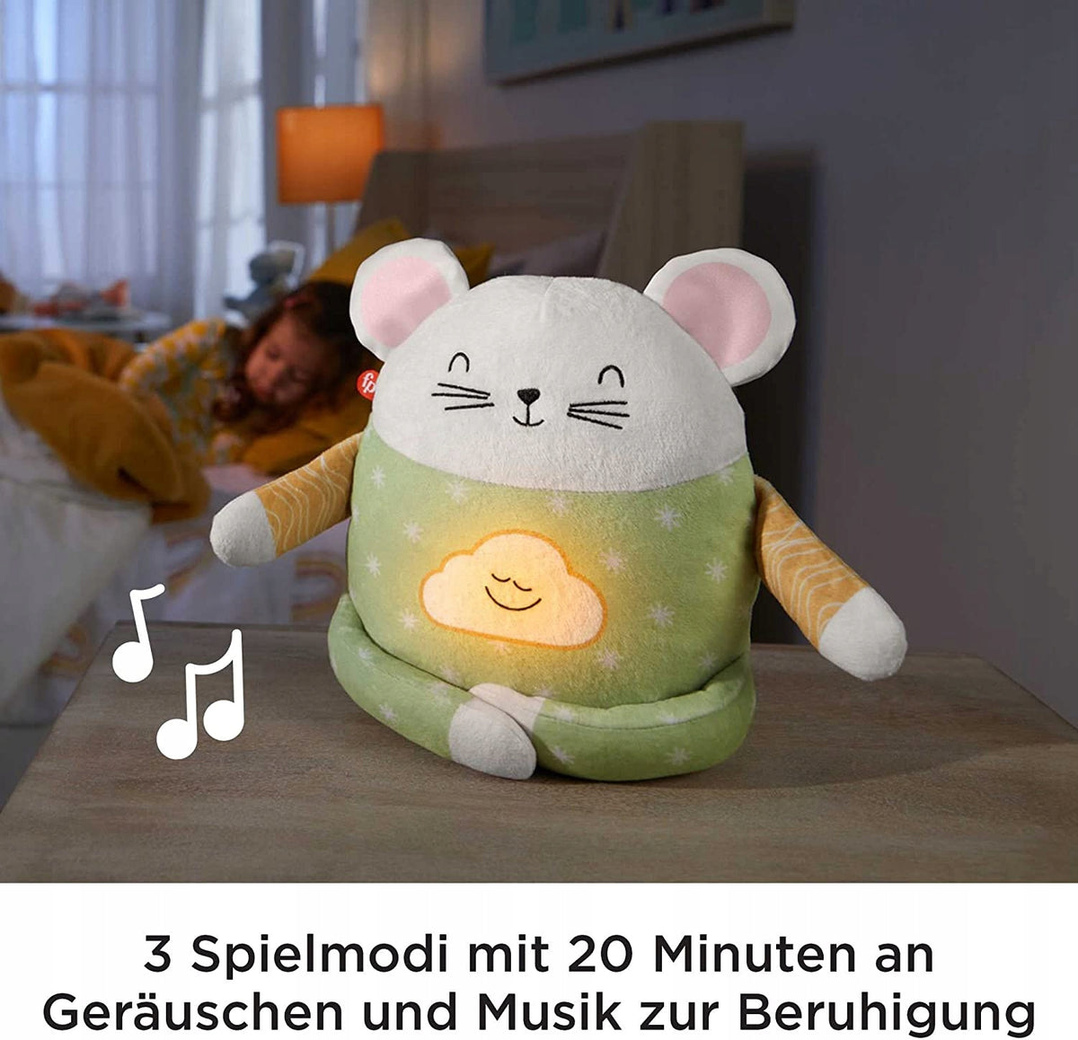 FISHER-PRICE myszka do medytacji uspokajacz J.DE. pluszowa myszka z muzyką i kojącymi dźwiękami do uspokajania dziecka