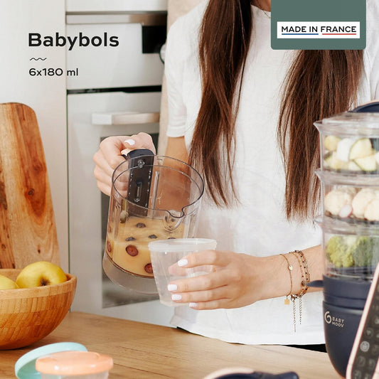 BABYMOOV Babybols pojemniki 6 x 180 ml, przezroczyste pojemniki do przechowywania żywności, made in France