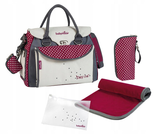 BABYMOOV torba do wózka BABY CHIC + przewijak, beżowo-bordowa torba z akcesoriami i uszkodzonym zamknięciem