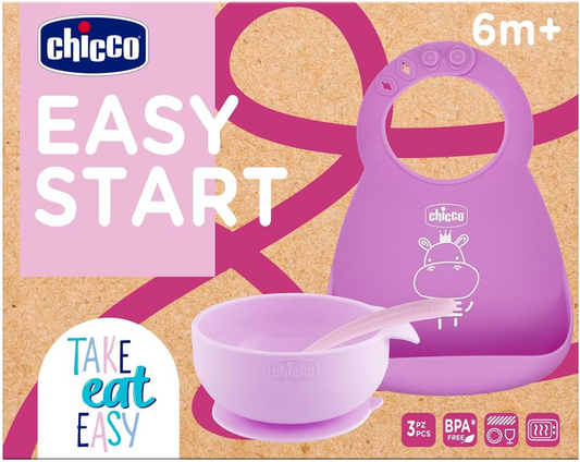 CHICCO σετ EASY START μπολ με βεντούζα, κουτάλι, σαλιάρα 6 μηνών+