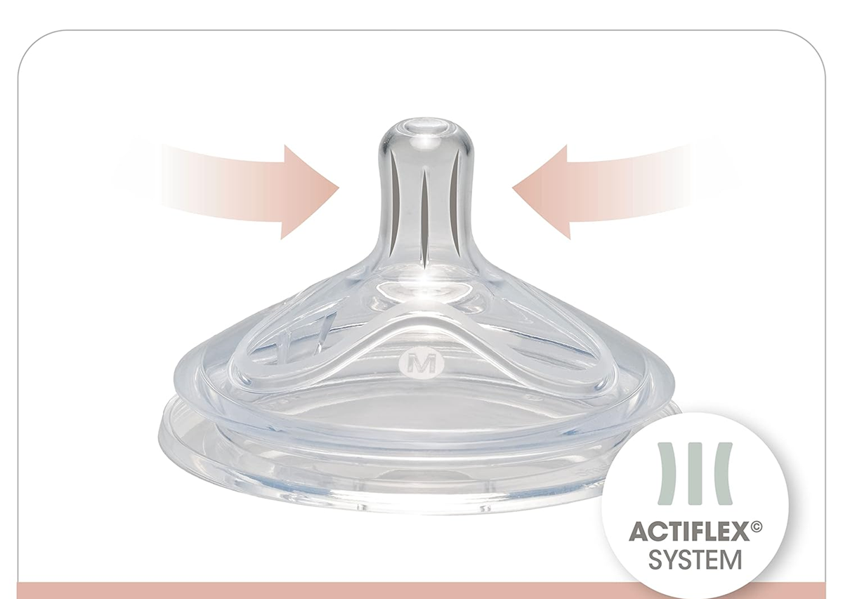 NIP First Moment biberon cu tetină mărimea M flux mediu 270 ml ACTIFLEX