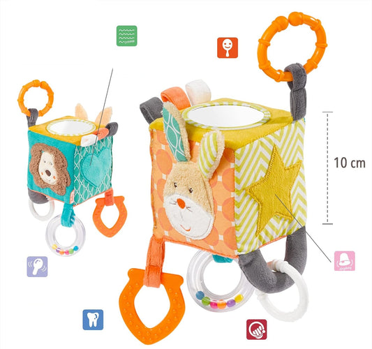 FEHN Activity Cube pluszowa zawieszka kostka z grzechotką 10 x 10 cm – nowy – zdjęcie 2