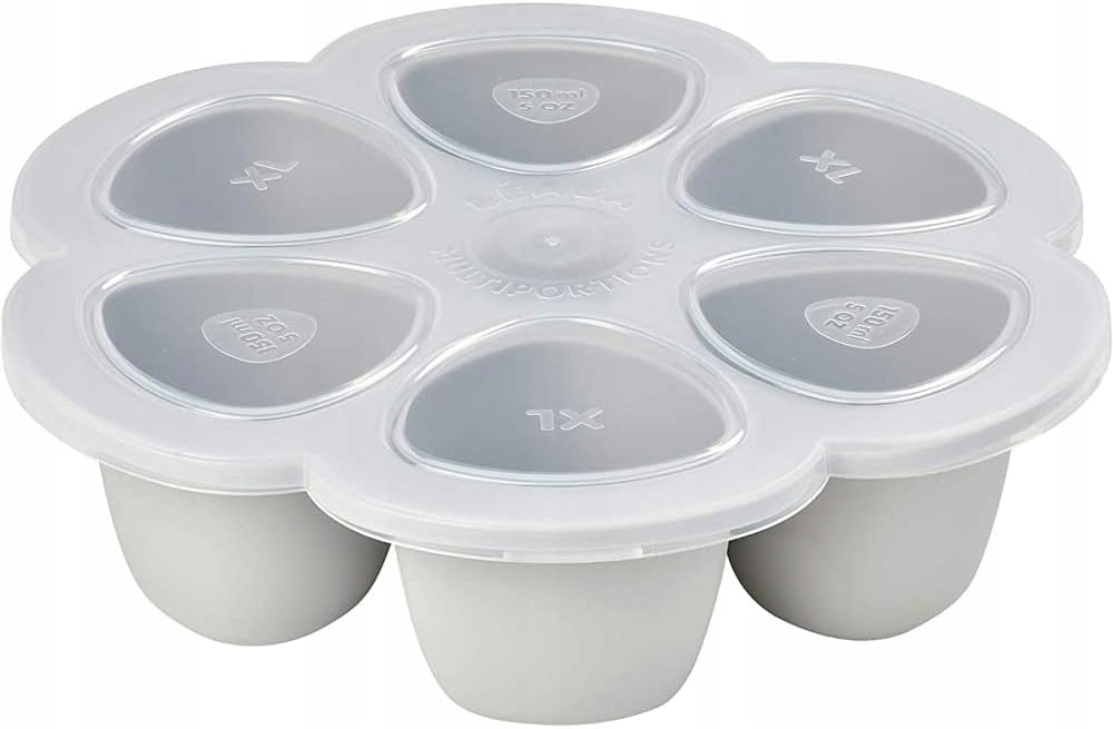 BEABA foremka na żywność silikonowa 6x 90ml, pojemnik z pokrywką do zamrażarki, piekarnika i mikrofalówki