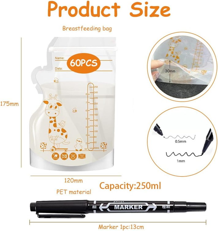 Torebki do Przechowywania Pokarmu 60szt 250ml