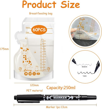 Torebki do Przechowywania Pokarmu 60szt 250ml