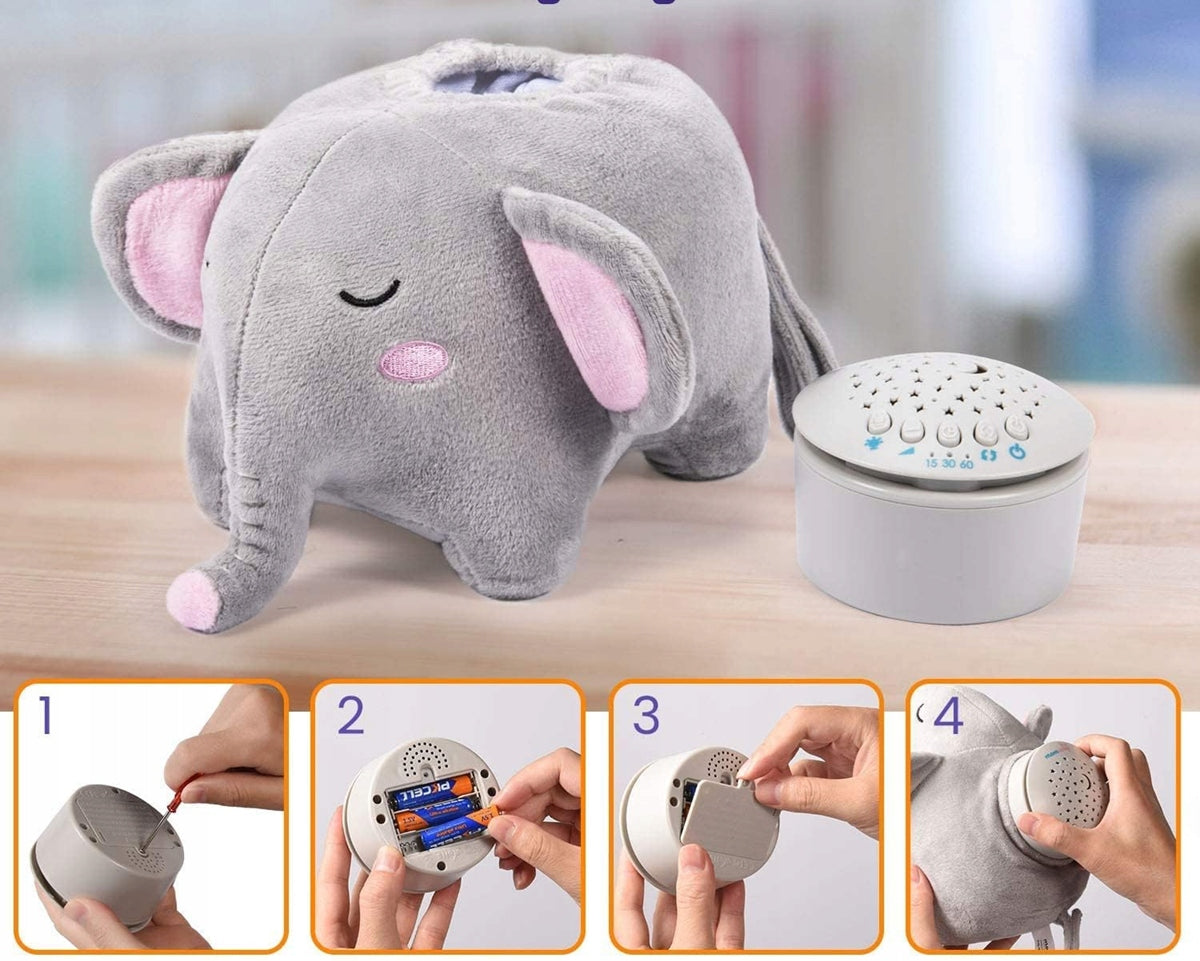 MOMCOZY snuttefilt med stjärnprojektor 15 melodier och ljud 13x19 cm ELEFANT