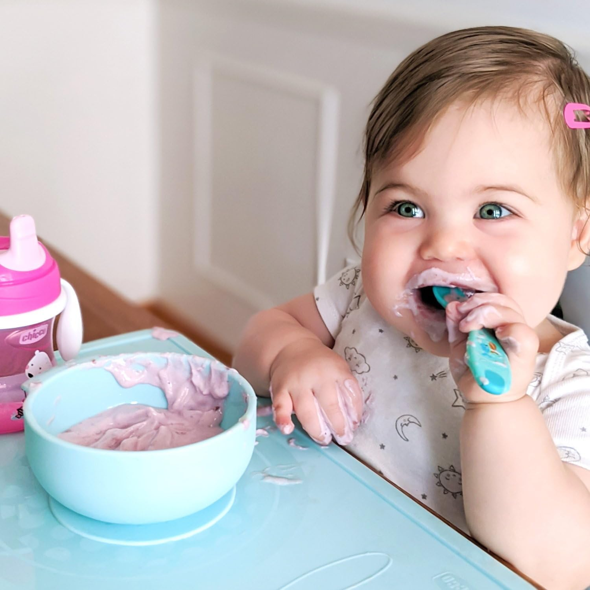 CHICCO Easy Start silikónová súprava: miska, lyžička, podbradník