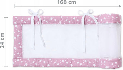 BABYBAY ochraniacz do łóżeczka 168x24cm, różowy ochraniacz siatkowy do łóżeczka niemowlęcia z wiązaniami
