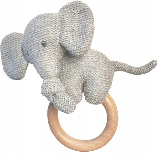 NATTOU mordedor de agarre em algodão e madeira com chocalho ELEFANTE TEMBO 15 cm
