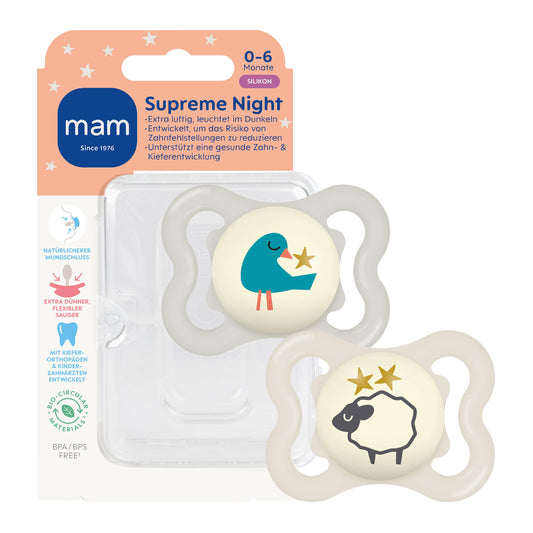MAM Supreme Night smoczek uspokajający silikonowy 0-6m x2 ŚWIECĄCE