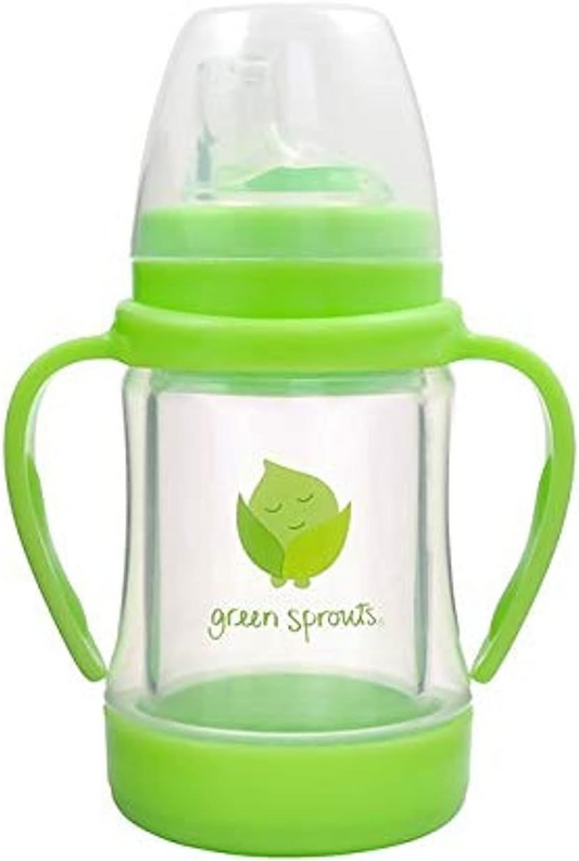 GREEN SPROUTS Bicchiere Antigoccia in Vetro con Beccuccio e Cannuccia 6m+