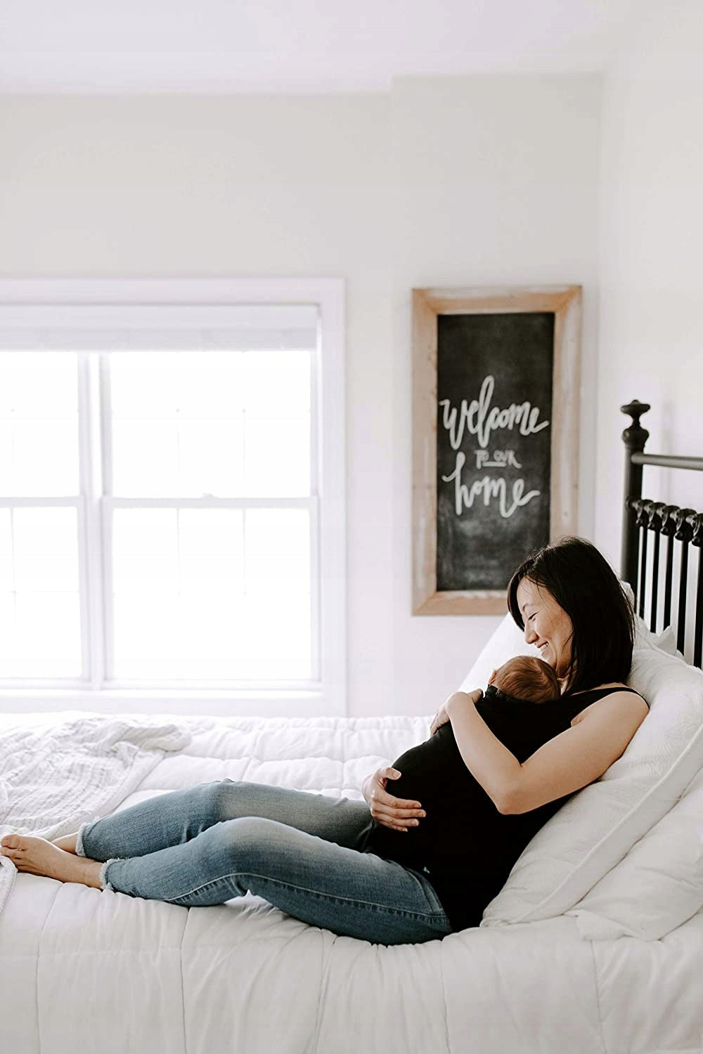 ADEN + ANAIS top do kangurowania XL czarny, miękki top do kontaktu skóra do skóry dla mamy i dziecka
