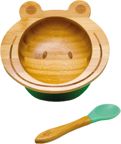 KLEINER FUCHS piatto in bambù con ventosa + cucchiaio RANA