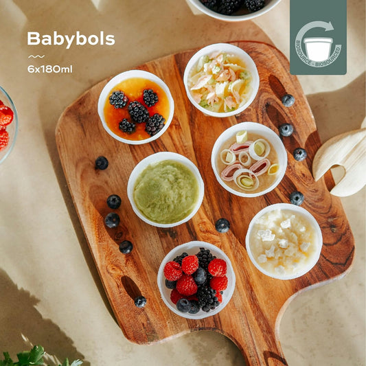 BABYMOOV Babybols pojemniki 6 x 180 ml EKO bio-materiał, pastelowe słoiczki na jedzenie dla dzieci