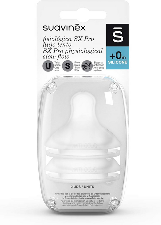 SUAVINEX συμμετρική θηλή μπιμπερό x2 0m+ SX PRO