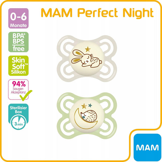 MAM Perfect Night πιπίλα x2 0-6 μηνών + κουτί