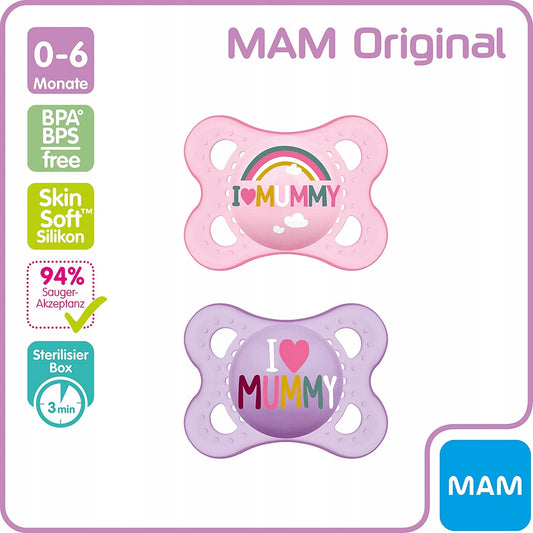 MAM ORIGINAL smoczek uspokajający x2 0-6m +box, silikonowy, BPA/BPS free, dla niemowląt